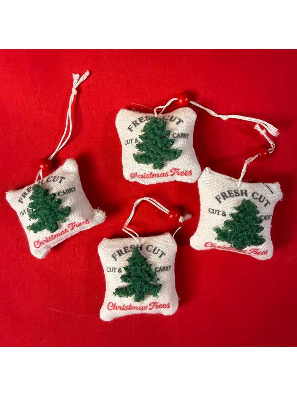 Fresh Cut Tree Pillow Ornaments - Set of 4